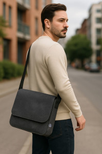 STOP Notebook-Umhängetasche, RPET-Filz, dunkelgrau