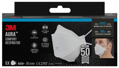 3M Masque respiratoire Aura 9320+ FFP2, sans valve, lot de 5