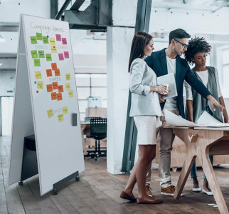 sigel Mobiler Aufsteller Stand Meet up, schwarz, mit Rollen