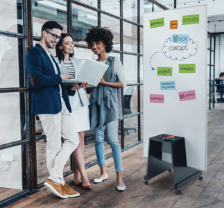 sigel Mobiler Aufsteller Stand Meet up, schwarz, mit Rollen