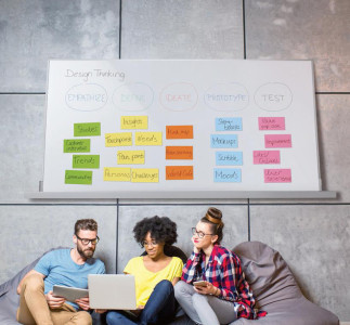 sigel Mobiler Aufsteller Stand Meet up, schwarz, mit Rollen