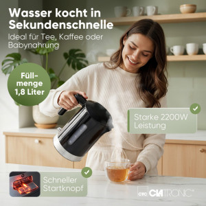 PROFI COOK Bouilloire WK 3840, sans fil, 1,8 L, noir