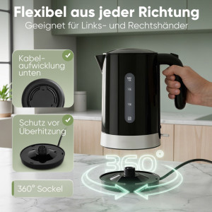 PROFI COOK Bouilloire WK 3840, sans fil, 1,8 L, noir
