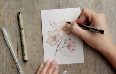 SAKURA Kreativ-Set Kirschblüte, 3 Stifte + Papier