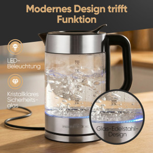 PROFI COOK Bouilloire PC-WKS 1322, 1,7 L, verre / dark inox