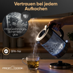 PROFI COOK Bouilloire PC-WKS 1322, 1,7 L, verre / dark inox