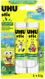 UHU Bâton de colle stic ReNATURE Bob l'éponge, 4 x 8,2 g