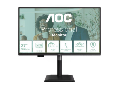 AOC : 27IN IPS QHD 350CD/HDMI/ DP/4USB/2USB-C/USB-C DOCK/HP/HAS