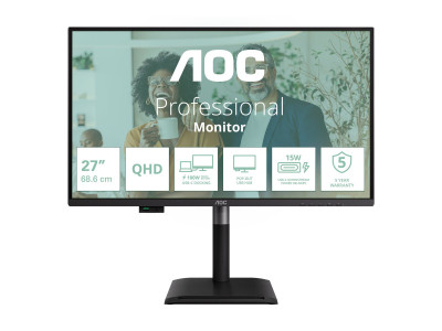 AOC : 27IN IPS QHD 350CD/HDMI/ DP/4USB/2USB-C/USB-C DOCK/HP/HAS