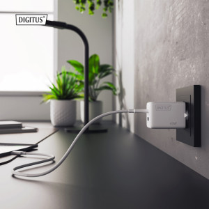 DIGITUS Chargeur secteur USB GaN, USB-C/USB-A, 45 W, blanc