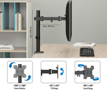 LogiLink Monitorhalterung, Armlänge: 202 mm, schwarz