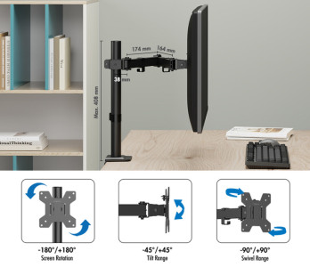LogiLink Monitorhalterung, Armlänge: 376 mm, schwarz