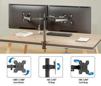 LogiLink Doppel-Monitorhalterung, Armlänge: 376 mm, schwarz