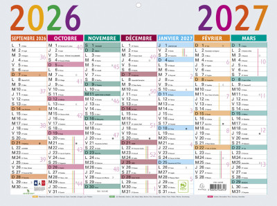 EXACOMPTA Calendrier Multicolore, 2026/2027, 430 x 335 mm