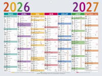 EXACOMPTA Calendrier Multicolore, 2026/2027, 550 x 405 mm