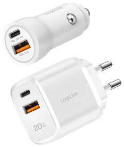 LogiLink USB-Ladeset, 2er Set: KFZ- & -Steckdosen-Adapter