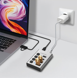 LogiLink USB 3.2 Hub, 4-Port, mit Ein-/Ausschalter, silber