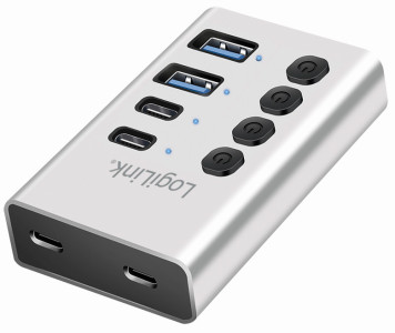 LogiLink USB 3.2 Hub, 4-Port, mit Ein-/Ausschalter, silber