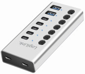 LogiLink USB 3.2 Hub, 7-Port, mit Ein-/Ausschalter, silber
