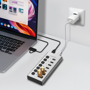 LogiLink USB 3.2 Hub, 7-Port, mit Ein-/Ausschalter, silber