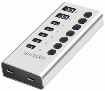 LogiLink USB 3.2 Hub, 7-Port, mit Ein-/Ausschalter, silber