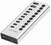 LogiLink USB 3.2 Hub, 10-Port, mit Ein-/Ausschalter, silber