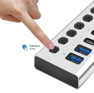 LogiLink USB 3.2 Hub, 10-Port, mit Ein-/Ausschalter, silber