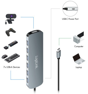LogiLink USB 3.2 Gen1 Hub, 7-Port, Aluminiumgehäuse
