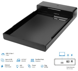 LogiLink USB 3.2 Festplattengehäuse, HDD/SSD, 5 Gbps