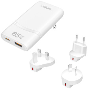 LogiLink Dual-USB GaN-Reiseladegerät, 65 Watt, extra schmal