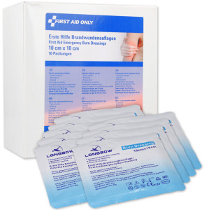 FIRST AID ONLY Brandwunden-Auflage, 100 x 100 mm, 10er Pack