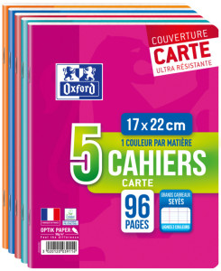 Oxford Cahier piqûre, A4, Seyès, 96 pages, lot de 5
