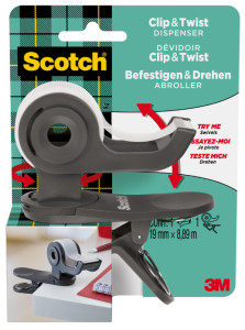 Scotch Dévidoir de ruban adhésif Clip & Twist, gris foncé