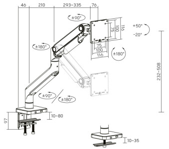 DIGITUS Monitorhalterung, Tragkraft: 20 kg, schwarz