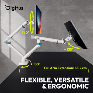 DIGITUS Doppel Design-Monitorarm, mit Klemme, weiß