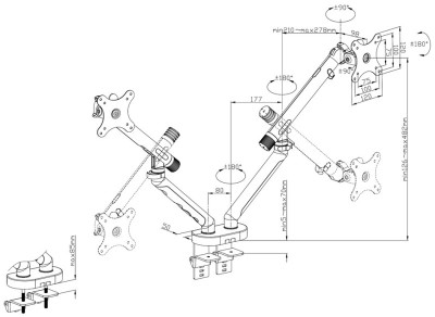 DIGITUS Doppel Design-Monitorarm, mit Klemme, schwarz