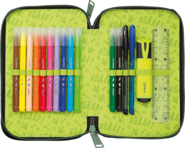 Maped Étui scolaire double Dinosaure, polyester, garni, vert