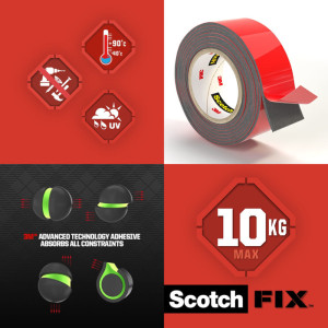 Scotch-FIX Ruban adhésif double face pour extérieur, 5 m