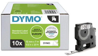 DYMO Cassette de ruban à étiqueter D1, 12mm x 7m, pack de 20