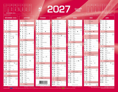 QUO VADIS Calendrier de banque rouge, 270 x 210 mm, 2027