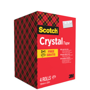 Scotch Ruban adhésif Crystal, 19 mm x 33 m, 3+1 GRATUIT