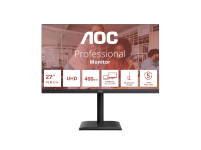 AOC : 27IN IPS 4K 400CD/ 2HDMI/DP/4USB/USB-C DOCK/HP/HAS