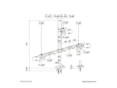 Neomounts : DS60-600BL2-1 TRIPLE MONITOR ARM - 10-32IN - 0-9 KG19 8 LBS (