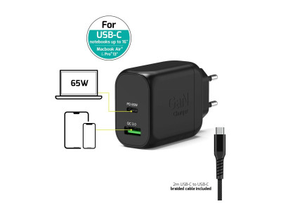 Port Design : WALL CHARGER TYPE C PD 65W GAN + CTOC cable 2 M - EU