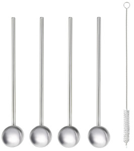 metaltex Cuillère à cocktail / paille, inox, set de 4