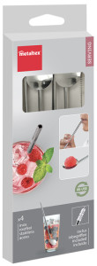 metaltex Cuillère à cocktail / paille, inox, set de 4