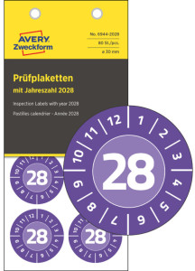 AVERY Zweckform Prüfplaketten, 2028, Vinyl, violett, 20 mm