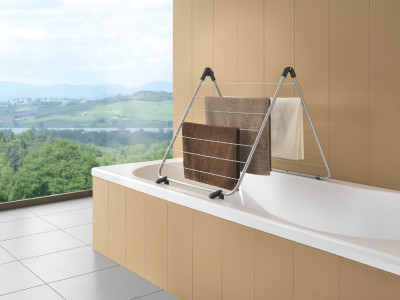metaltex Séchoir à linge pour baignoire Nevis, argent/noir