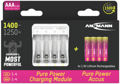 ANSMANN Ladegerät-Set Pure Power, inkl. 4 Li-Ion Akkus AAA