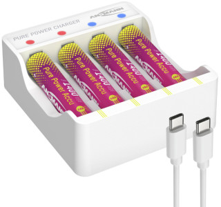 ANSMANN Ladegerät-Set Pure Power, inkl. 4 Li-Ion Akkus AAA